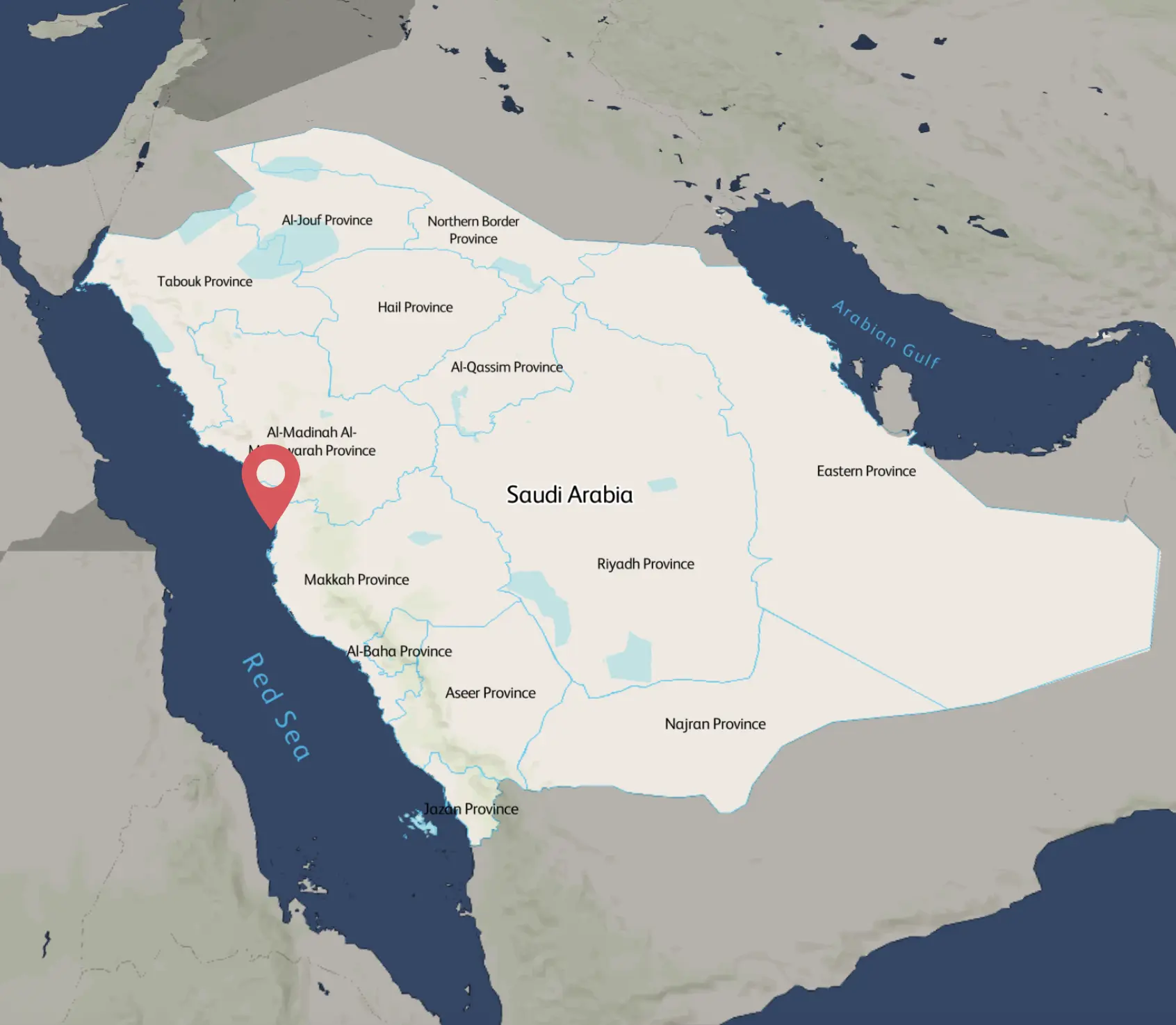 Map of Saudi Arabia highlighting the project location on the Red Sea coast.
